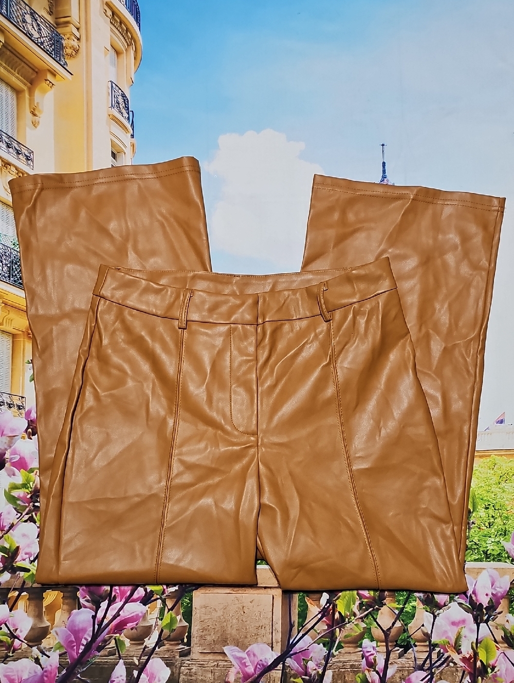 7 For All Mankind Tan Faux Leather High Waisted Pants Size Medium